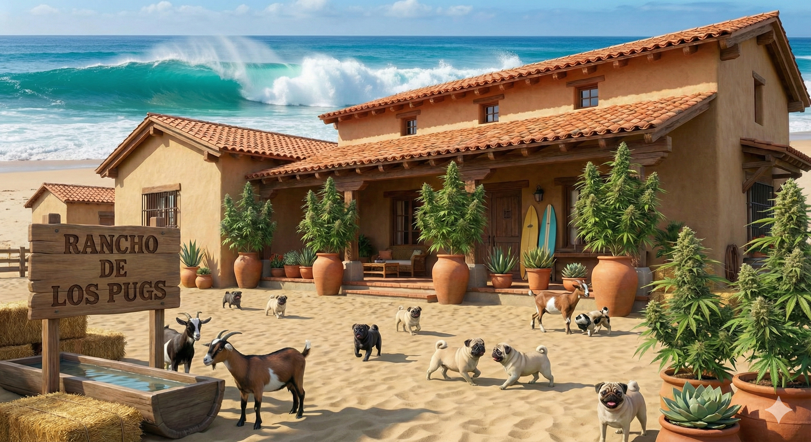 Pug Ranch with Mexican architecture